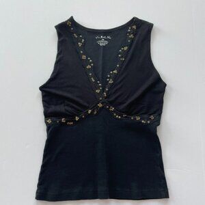 Yuka Black Jersey and Knit Embellish Tank Top